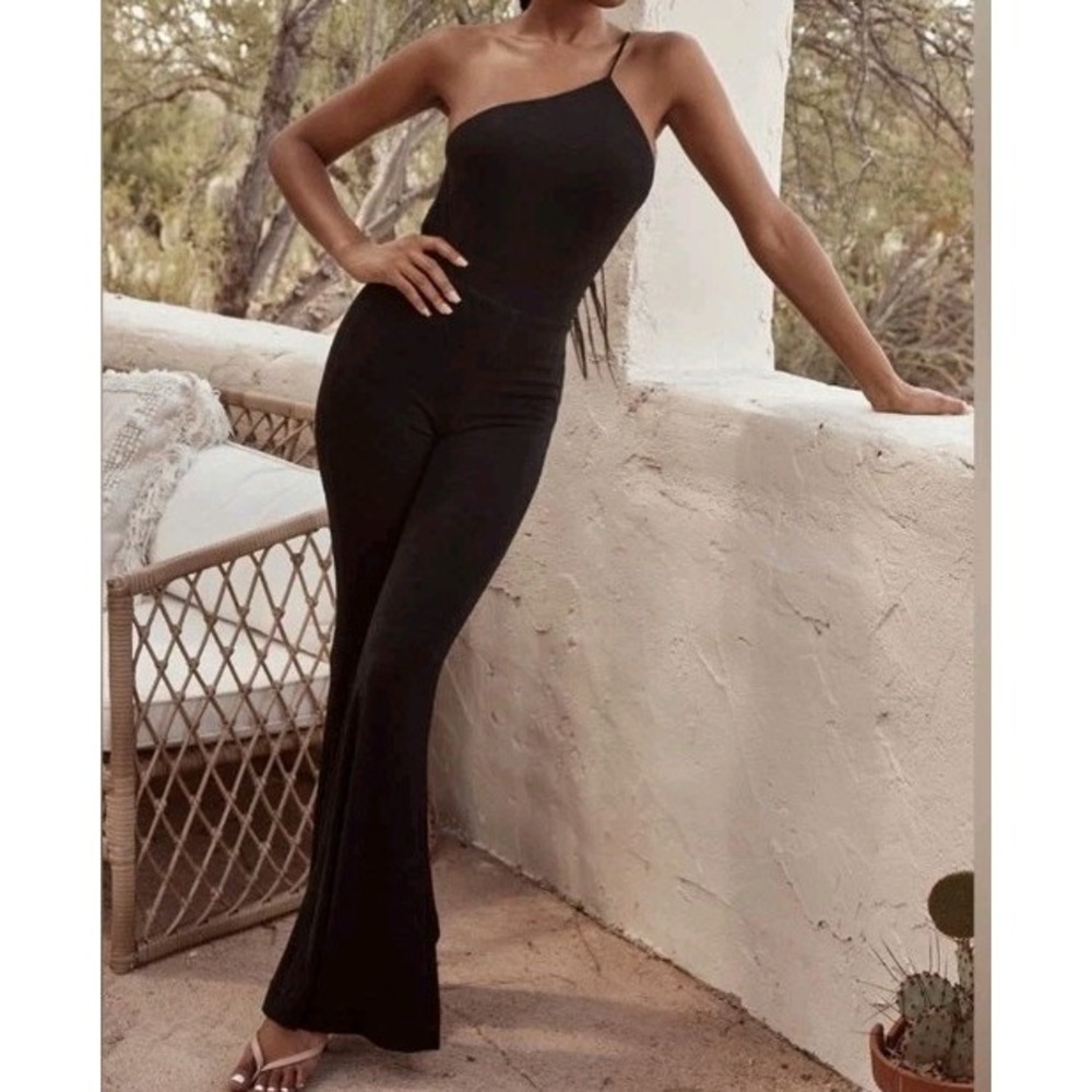 House of CB Millie Halter Neck Jumpsuit Medium Black Wide Leg Open Back